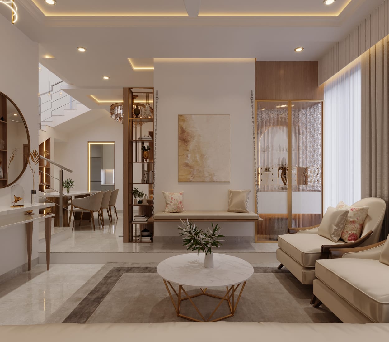 Luxury living and dining interior design by Classy Creations Bengaluru
